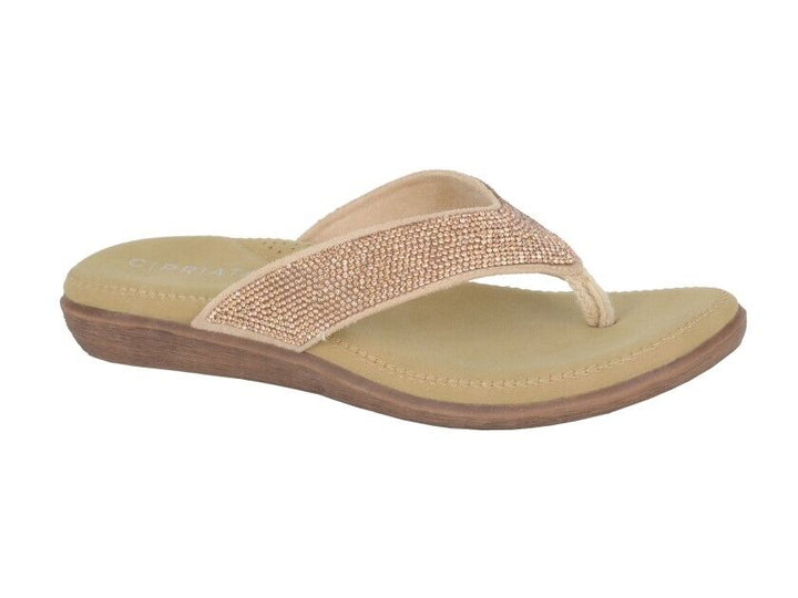 Cipriata Alcee L672 Ladies GOLD Diamante Cushioned Toe Post Flip Flop Sandals