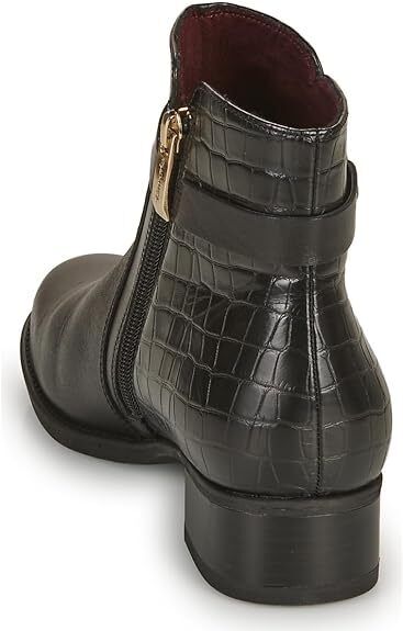 Tamaris 25047 Ladies Black Leather Reptile Print Ankle Zip Up Block Heel Boots