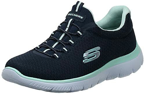 Skechers Summits Navy/Aqua Womens Mesh Pull On Trainers Memory Foam Bungee