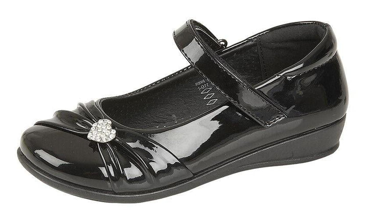 US Brass C794 Girls Black Patent School Shoes Mary Jane Touch Fasten Strap