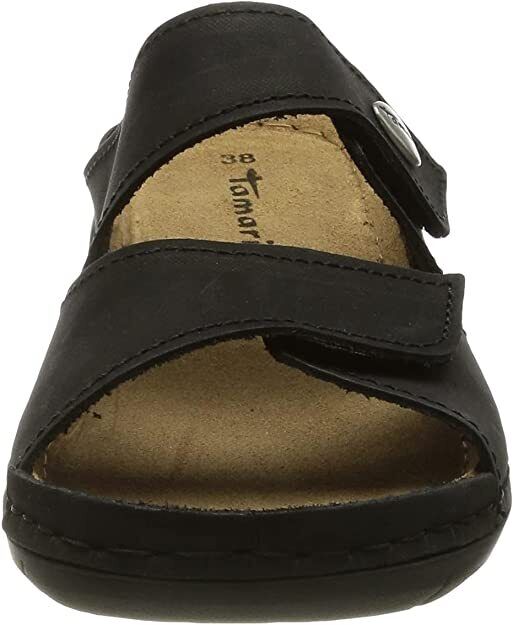 Tamaris 27510 Ladies Black Nubuck Leather Wide Fit Double Touch Fasten Slider Mule Sandals