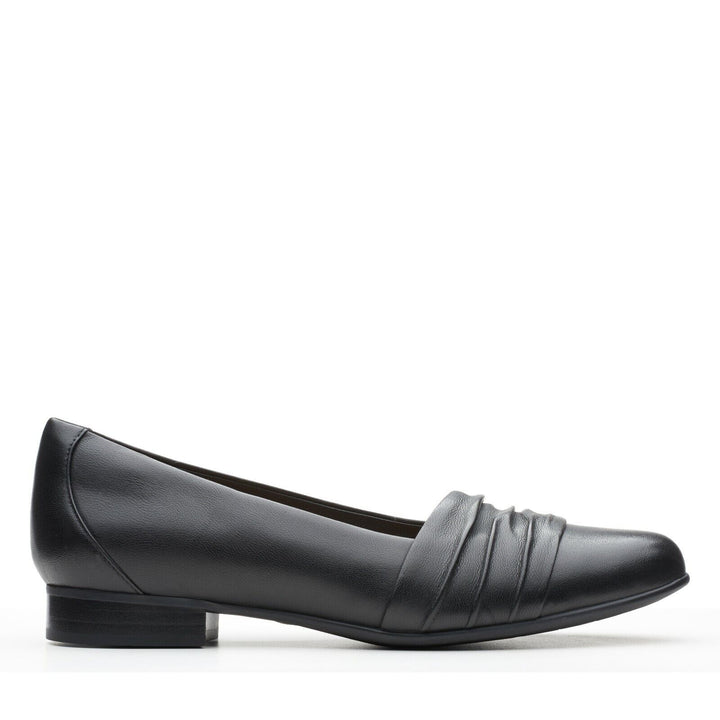 Clarks Un Blush Vibe Black Leather Pleated Loafers Low Heel Slip On Court Shoes