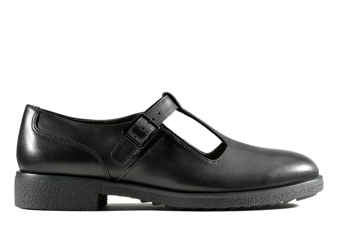 Clarks Griffin Town Black Leather Ladies Girls T Bar Buckle Fasten School Shoes