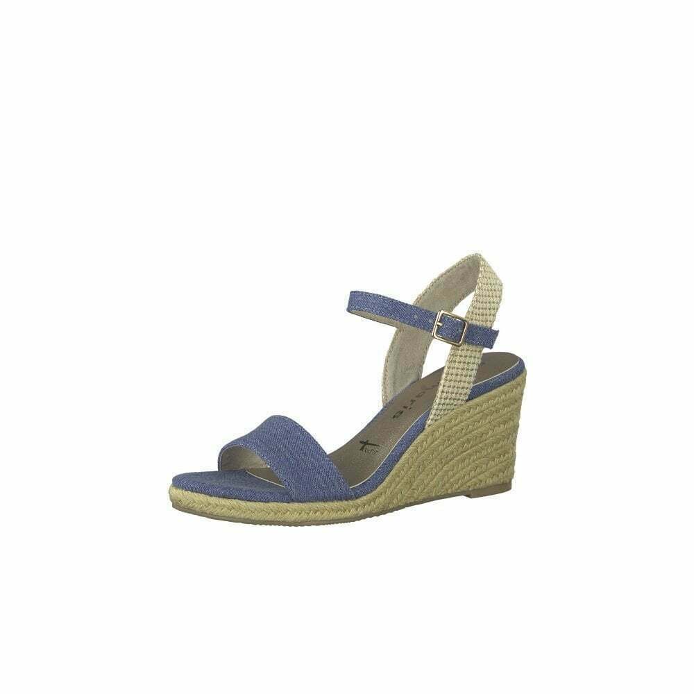 Tamaris 28300 Ladies Light Blue Denim Canvas Espadrille Wedge Heel Sandals