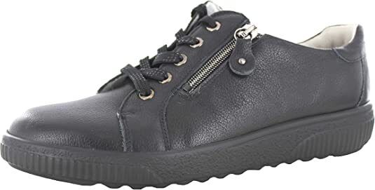 Waldlaufer 910004 H-Steffi Ladies Black Leather Wide Fitting Lace-up With Zip Fasten Shoes