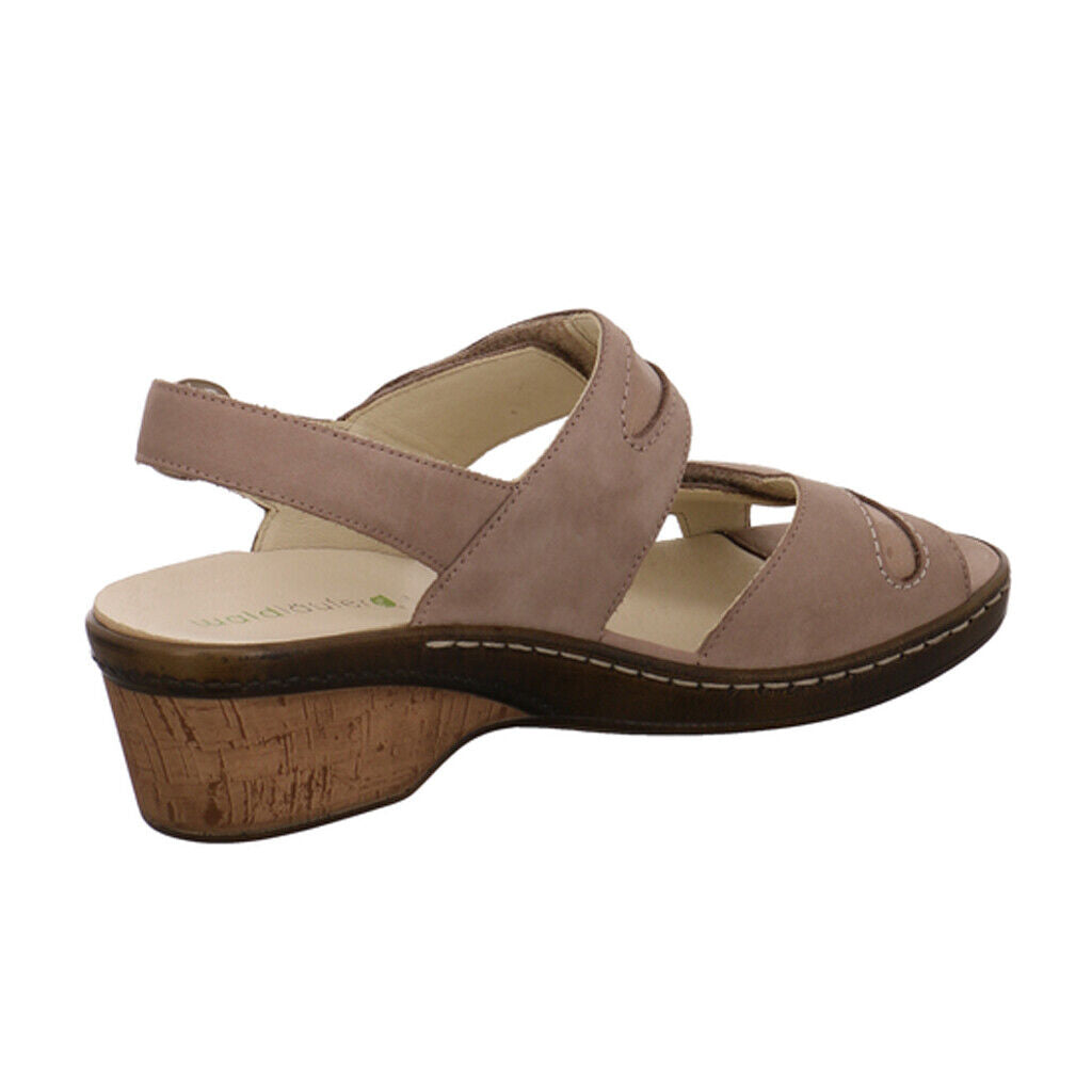 Waldlaufer Hetta Ladies WIDE FIT Beige Nubuck Leather Wedge Orthotic Sandals