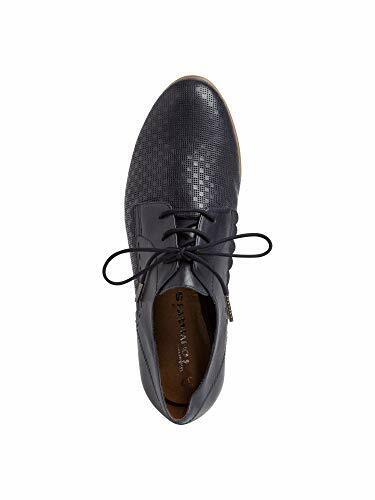 Tamaris 23218 Navy Blue Leather Embossed Casual Brogue Low Heel Lace Up Shoes