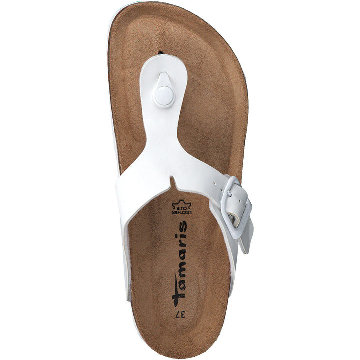 Tamaris 27522 Ladies White Toepost Moulded Footbed  Mules Slider Sandals With Buckle Faastening