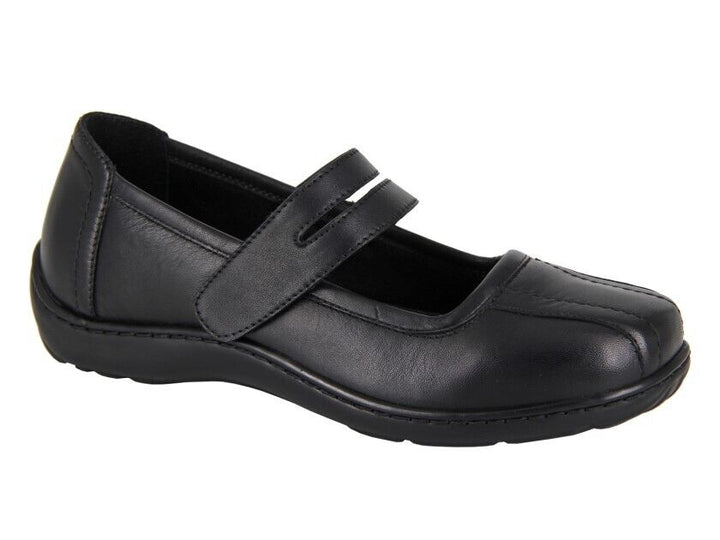 Mod Comfys L091 Ladies EXTRA WIDE FIT EEE Black Leather Light Weight Mary Jane Shoes