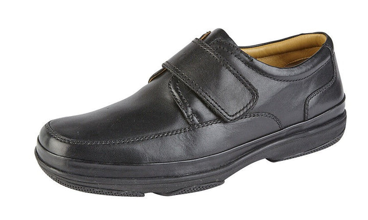 Roamers M037A Mens Black Leather WIDE FIT Strapped Lightweight Shoes Swift Turn