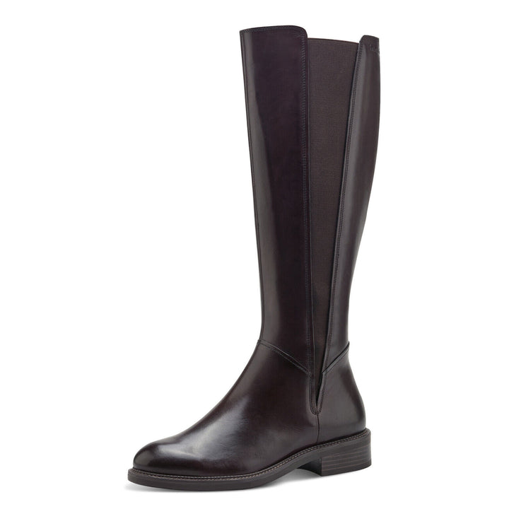 Tamaris 25521 Ladies Brown Leather Elastic Gusset Stretch Zip Up Knee High Boots