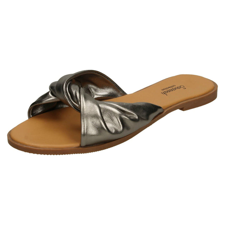 Savannah Collection F00205 Ladies Pewter Flat Twist Design Slider Mule Sandals