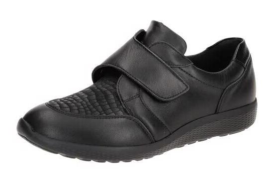 Waldlaufer Womens EXTRA WIDE Black Leather/Lycra M-Ira Touch Fasten Ortho Shoes