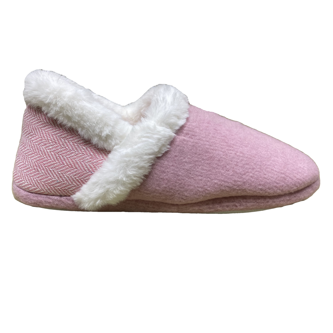 Dunlop Florence Womens Pink Fluffy Faux Fur Fleece Lined Bootie Slippers