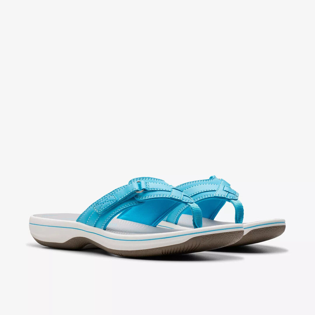 Clarks Brinkley Sea Women Light Turquoise Adjustable Toe Post Flip Flop Sandals