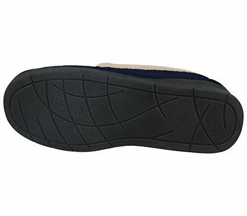 Jo & Joe Cashmere Ladies Light Weight Navy Blue Soft Velour Warm Lined Fleece Trim Hard Sole Slippers