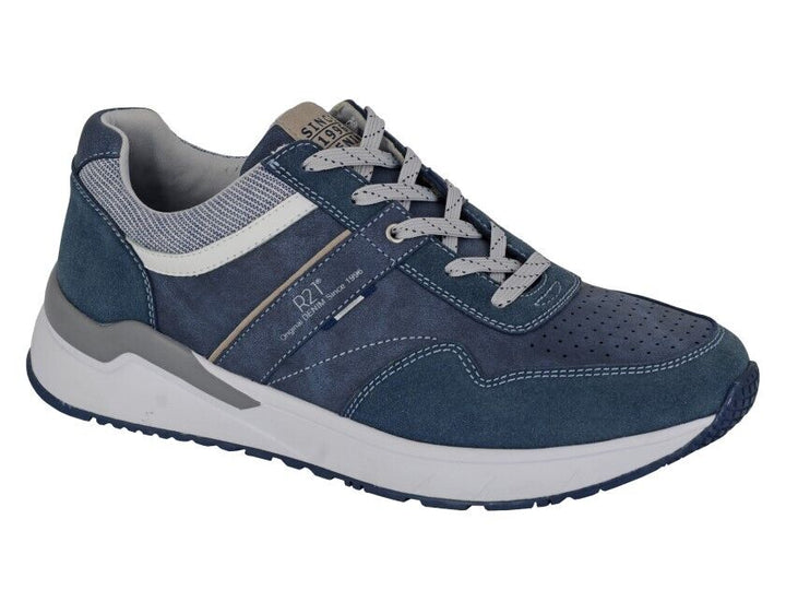 Route 21 Mens Navy Faux Leather Lace Up Lightweight Sneaker Casual Shoes M871