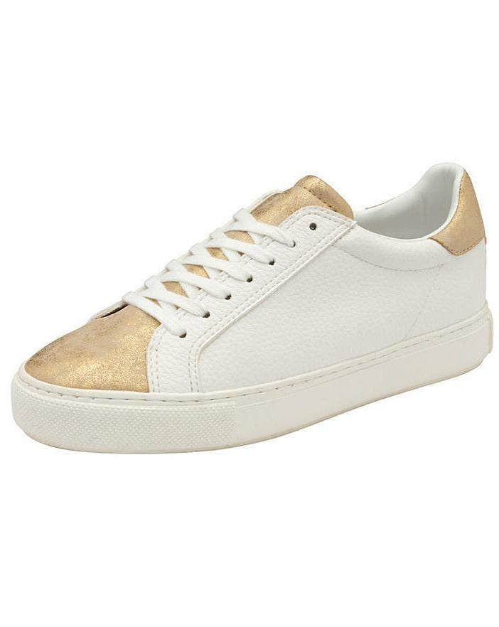 Ravel Pearl Ladies White/Gold Leather Comfort Lace Up Fashion Athleisure Trainers