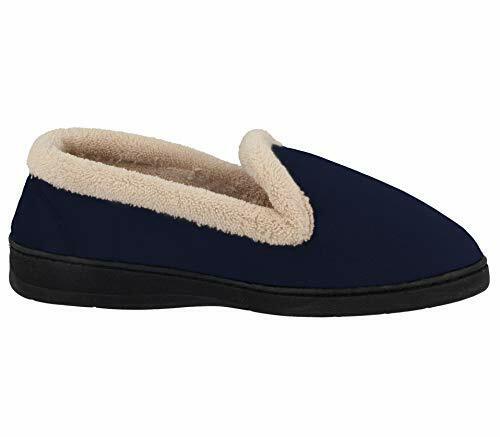 Jo & Joe Cashmere Ladies Light Weight Navy Blue Soft Velour Warm Lined Fleece Trim Hard Sole Slippers