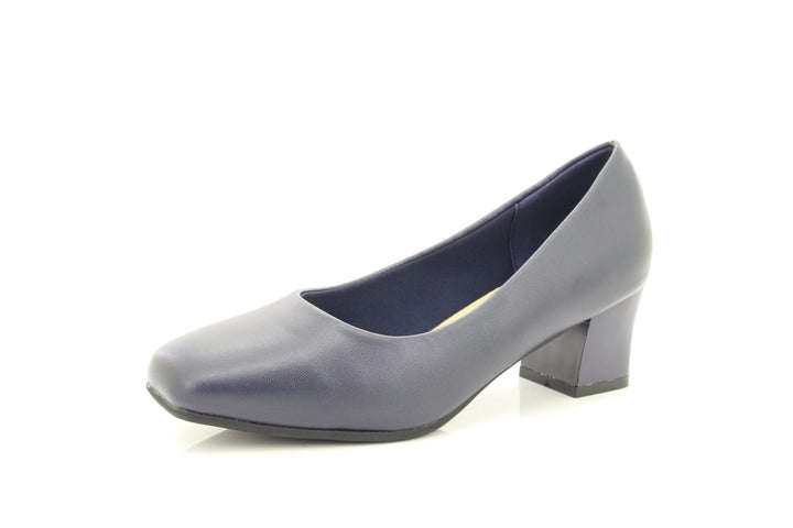 Comfort Plus Karly Ladies Wide Fitting Navy Slip On Block Heel Court Shoes