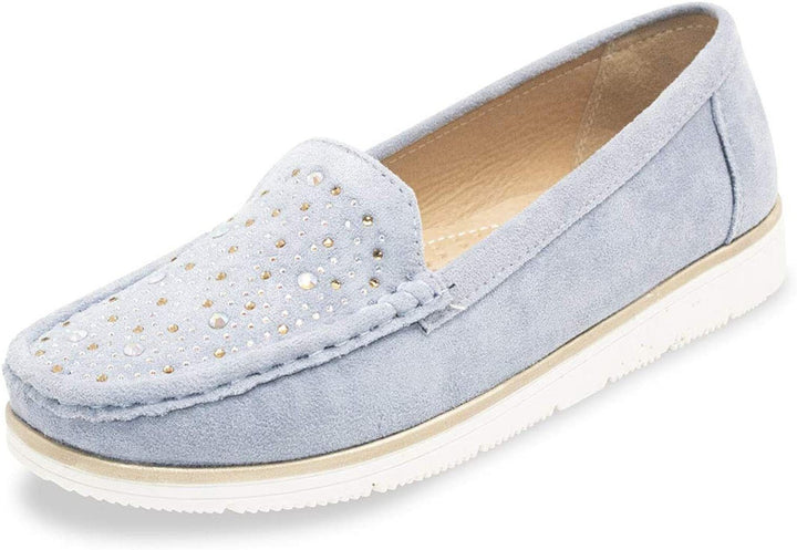 Dr Keller Lailah Womens Denim Blue Glitter Stone Embellishment Slip On Moccasins