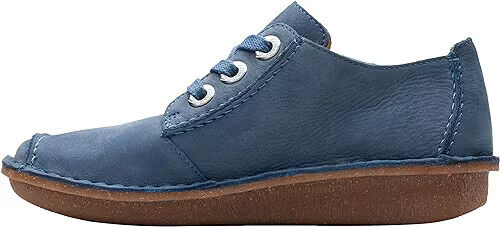 Clarks Funny Dream Womens Leather Lace Up Curved Wedge Comfort Shoes Blue Nubuck