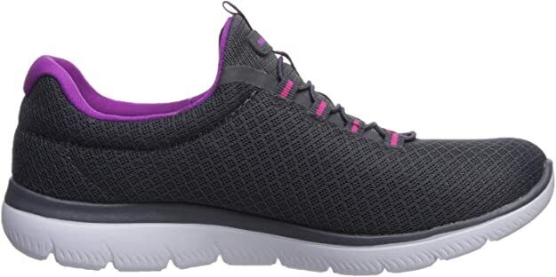 Skechers Ladies Charcoal/Purple Mesh Bungee Lace Memory Foam Trainers Summits