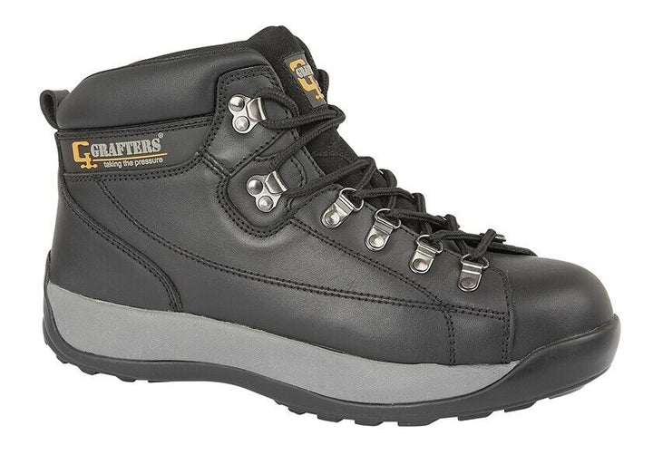 Grafters M434 Mens Safety Toe Cap Black Leather Work Boots Shock Absorbing