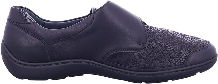 Waldlaufer Henni 496H31 Ladies Wide Dual Fit Black Leather/Textile Touch Fasten Stretch Shoe