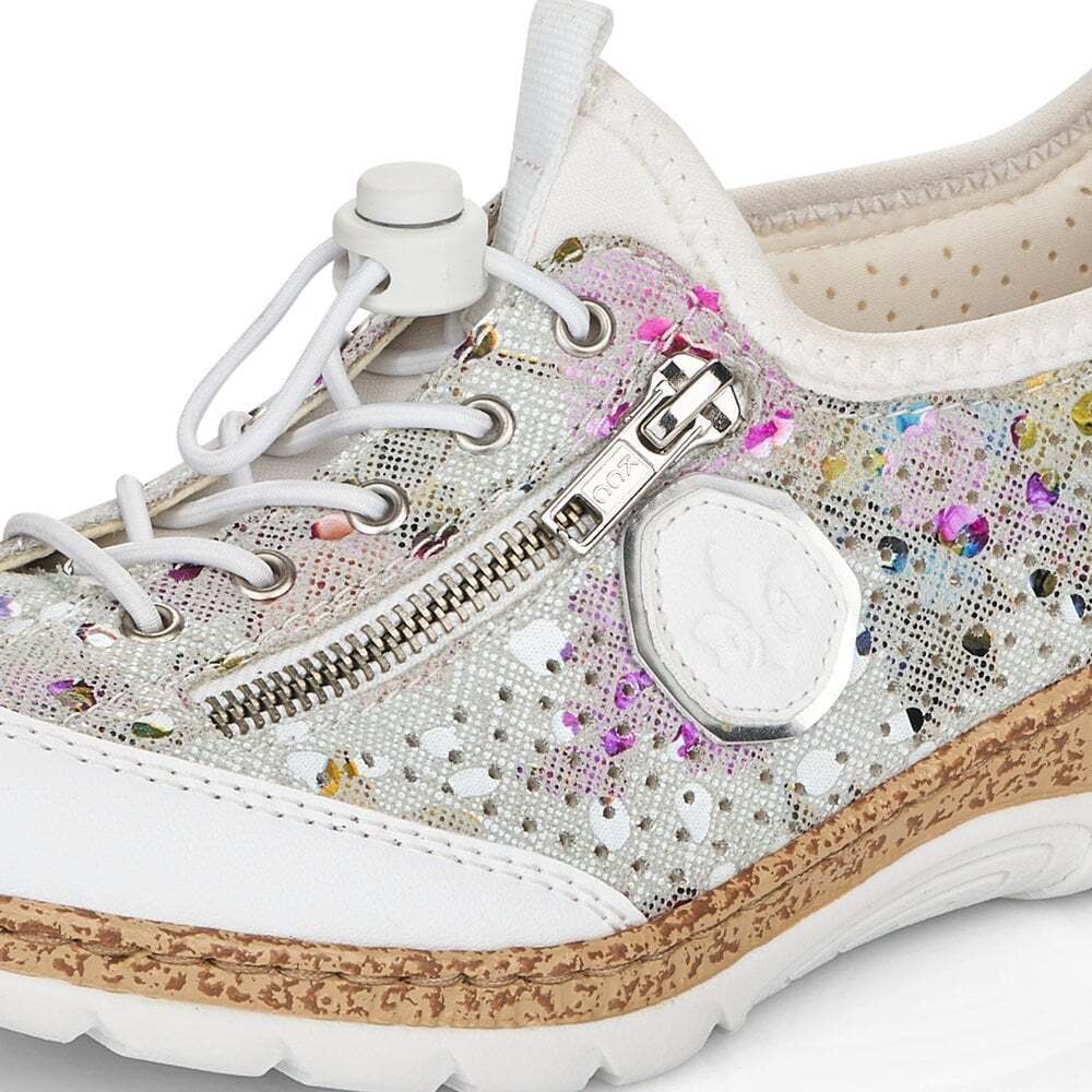 Rieker N42V1 Ladies Multi Coloured Perforated Upper Toggle/Zip Memosoft Sneaker Shoes