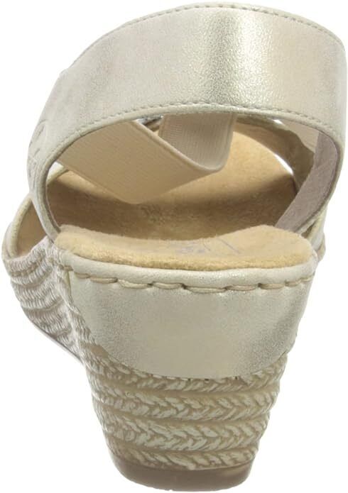 Rieker 624H6 Ladies Gold Slip On Slingback Mid Wedge Sandals With Disc Design