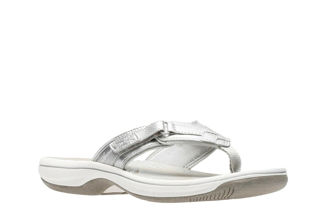 Clarks Brinkley Sea Ladies Silver Adjustable Toe Post Flip Flop Sandals