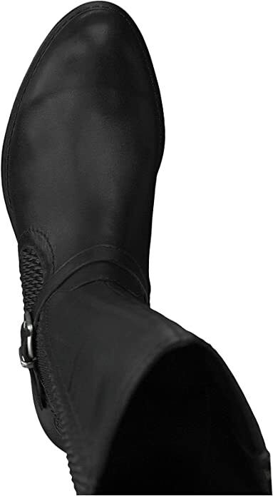 Tamaris 25511-25 Ladies Black Leather Zip Knee High Boot Extra Narrow Calf Block Heel