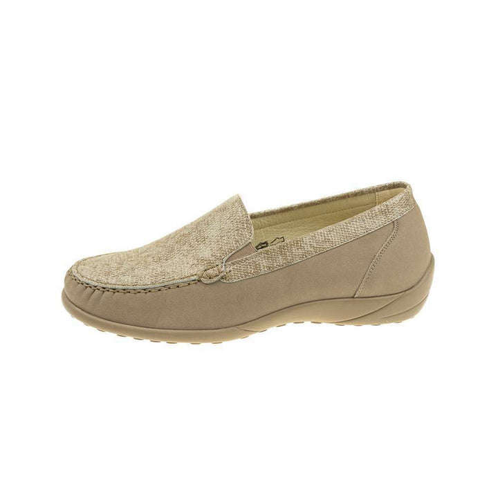 Waldlaufer Klare 460004 Ladies K Wide Fit Taupe Suede Leather Snake Print  Lined Comfort Moccasin