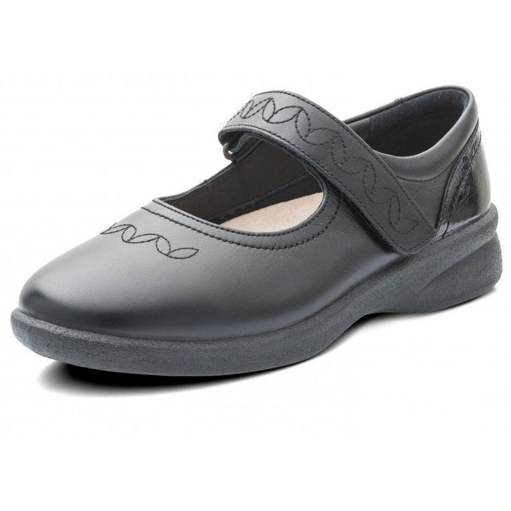 Padders SPRITE 2 Ladies Black Leather EXTRA WIDE 3E/4E Flat Mary Jane Shoes