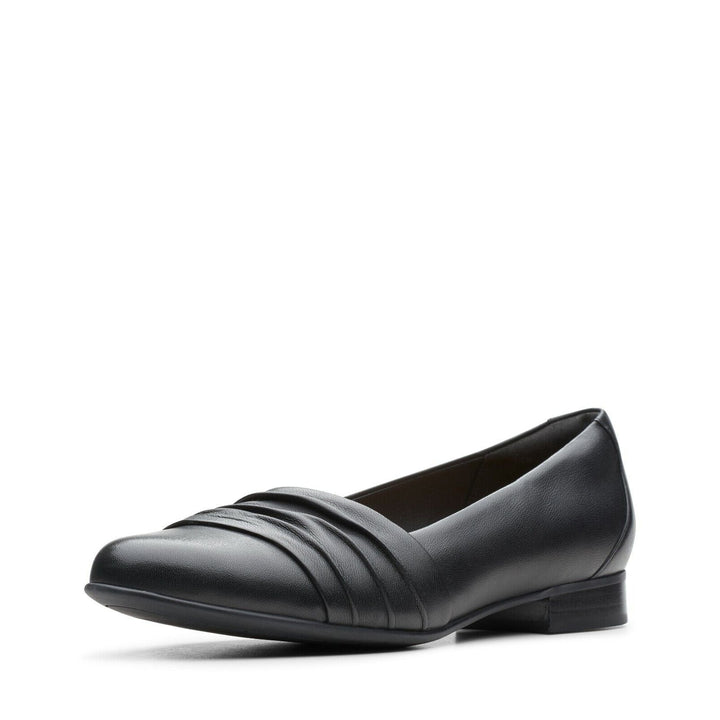 Clarks Un Blush Vibe Black Leather Pleated Loafers Low Heel Slip On Court Shoes