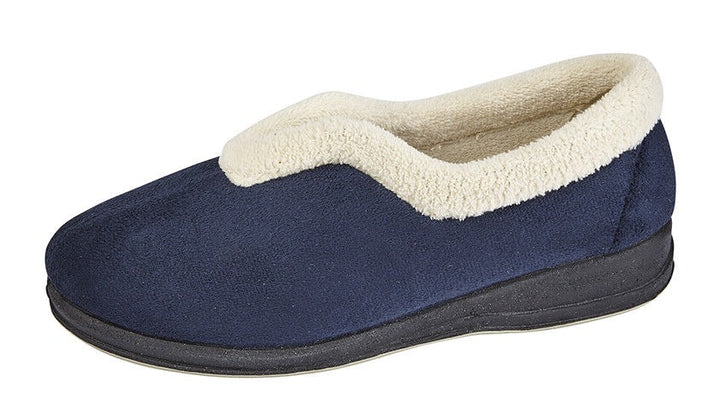 Sleepers Ladies Olivia Navy Memory Foam V Throat Warm Fleece Lined Slippers