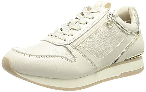 Tamaris 23603 Cream Beige Wedge Athleisure Lace Up Fashion Trainers With Zip