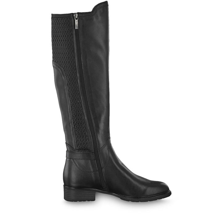 Tamaris 25511-23 Black Leather Zip Extra Narrow Calf Knee High Boot With Stretch