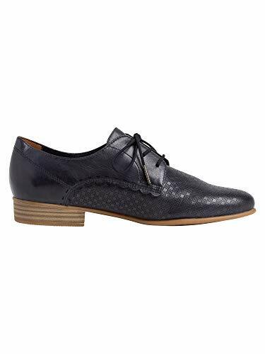 Tamaris 23218 Navy Blue Leather Embossed Casual Brogue Low Heel Lace Up Shoes