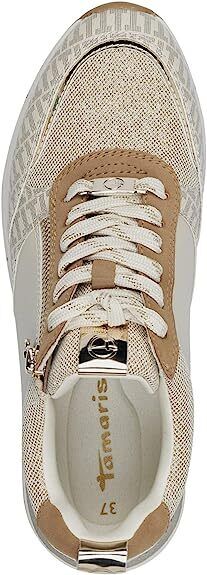 Tamaris 23732 Ladies Ivory Combi Vegan Lace/Zip Up Removable Insole Trainers