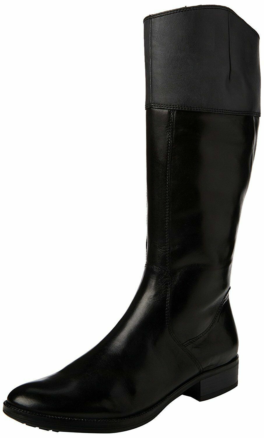 Tamaris 25535 Womens Black Leather Zip Up Wide Calf Knee High Riding Boots