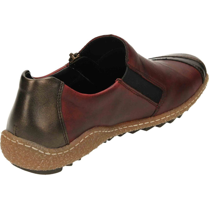 RiekerTEX L7571 Ladies Water Resistant Red Combination Leather Shoes With Zip