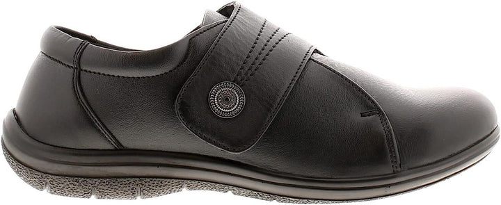 Dr Keller Rita Ladies Black Leather Wide E Fit Single Touch Fasten Comfort Shoes