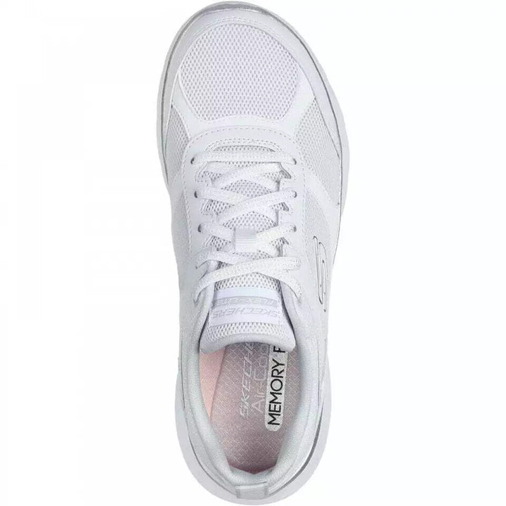 Skechers Flex Fresh Touch Ladies White/Silver Memory Foam Lace Up Trainers