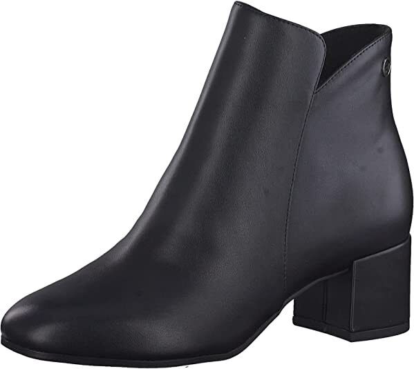 Tamaris 25382 Ladies Vegan Black Matt Zip Fastening Ankle Boots Wth Touch It Memory Foam Footbed & Block Heel