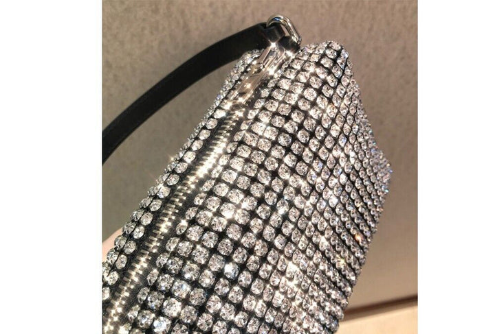 Long & Son Ladies Silver Designer Rhinestone Crossbody Detachable Chain Bag