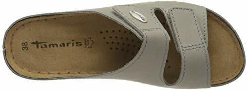 Tamaris 27510 Wide Fit Grey Leather Mule Sandals Raised Sole Touch Fasten