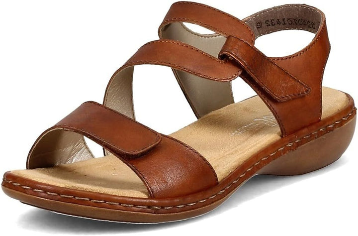 Rieker 659C7 Ladies Brown Leather Low Wedge Double Touch Fasten Sandals 659C7