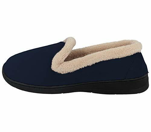 Jo & Joe Cashmere Ladies Light Weight Navy Blue Soft Velour Warm Lined Fleece Trim Hard Sole Slippers